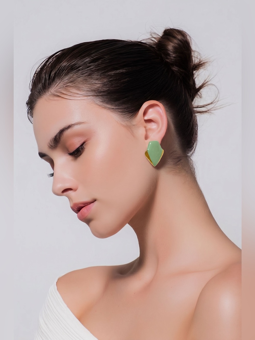 Vintage Earrings With Posts Gold Tone And Green Enamel